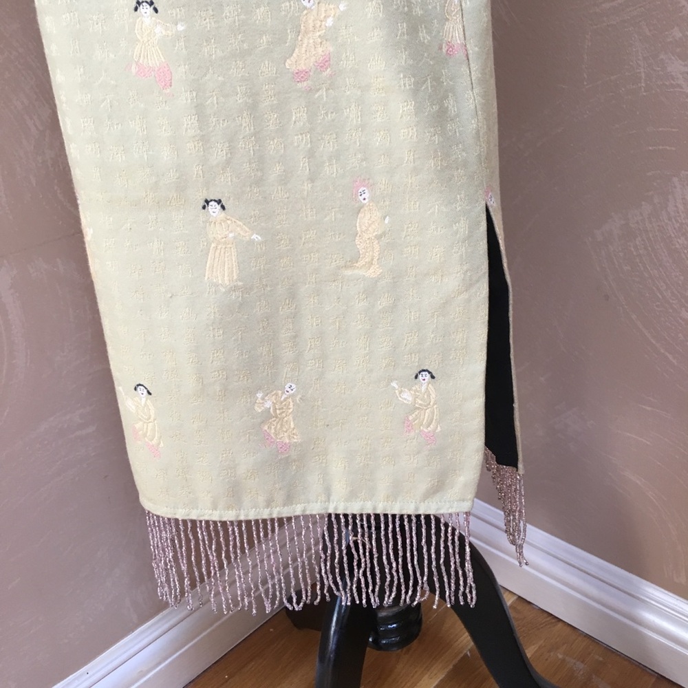 Vintage Green Printed Pencil Skirt with Fringe - Picture 6 of 8